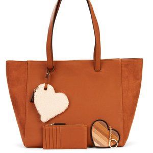 New Faux Suede and Leather Top-Handle Tote Bag